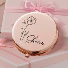 1 件定制名字花化妆镜 - 个性化优雅袖珍镜，便携式折叠镜，送给女性、朋友的理想礼物 - 适合婚礼、生日、伴娘、毕业典礼和旅行礼物 - 梳妆台和沐浴日常用品