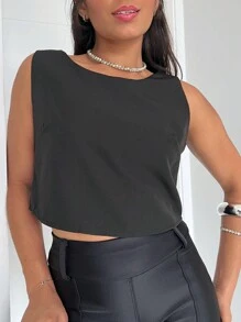 HELENY Women's Plain Top Blouse (Tailored) - 黑色 - 查看 1