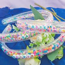 1pc Heart-Shaped Customized Letter Sequin Headband, Christmas Gift For Girls, Personalized Transparent Hair Accessory - Letter Headband - View 4
