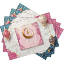 1/4 件斋月吉祥大理石粉红月亮与几何图案桌旗和餐垫套装、开斋节节日餐桌装饰面料、斋月装饰品、礼物、桌旗和餐垫套装，适合室内和室外庆祝活动、季节性派对配件、厨房餐桌装饰、派对餐桌装饰、居家房间桌旗