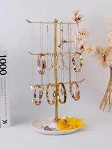 1 Pc Three-Tier Metal Necklace Holder With Jewelry Tray For Storing And Displaying Necklaces, Earrings And Bracelets. Earring Jewelry Rack, Suitable For Home Bedroom Dressing Table Organization Or Jewelry Retail, Valentine's Day Gift - Multicolor - View 3