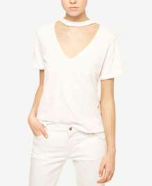 Sanctuary V Neck Choker T-Shirt - White - View 2