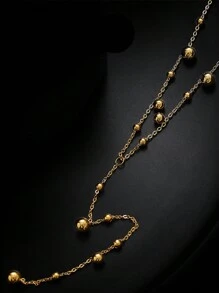 1條不鏽鋼18k鍍金長流蘇珠鏈項鍊,優雅的女士項鍊 - 金色 - 查看 2