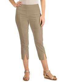 JM Collection Split Hem Capri Pants - Beige - View 2