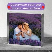 1pc Custom Acrylic Photo Block - Personalized Couple & Family Portrait Display, Perfect Gift For Friends & Family, Romantic Elegant Keepsake, No Power Needed, Ideal For Home Decor & Christmas, Valentine's Day
