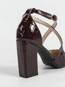 Chunky Heel Peep Toe Hollow-Out High Heel Shoes, Pointed Toe Pumps
