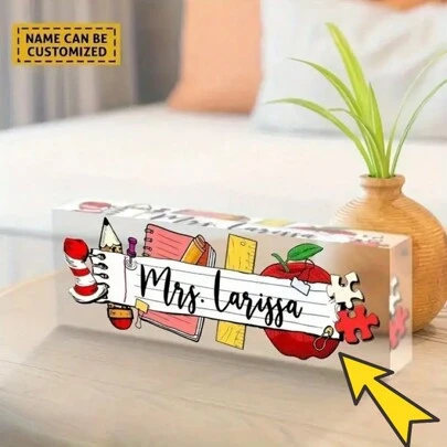 Custom Teacher Desk Sign - Personalized Name Plaque, Perfect Gift For Educators, Office Decor, Back-To-School Present - English Text, Easy Install, Acrylic Back To School