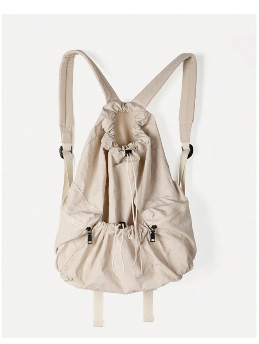Korean Style Versatile, Simple And Versatile Drawstring Nylon Backpack