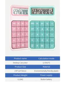 High-Precision 12-Bit Desktop Calculator - Large Display, Big Buttons For Easy Use - Perfect For Students & Office Work It Works Without Batteries - Single Piece - View 1