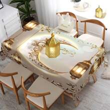 1 块斋月装饰桌布，月亮和玻璃灯图案轻奢风格桌布，矩形可洗桌布，斋月主题派对装饰桌布，适用于野餐、露营、婚礼、生日派对 - 家居装饰