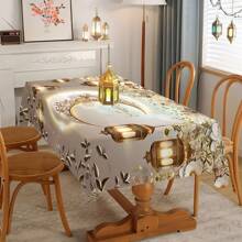 1 块斋月装饰桌布，月亮和玻璃灯图案轻奢风格桌布，矩形可洗桌布，斋月主题派对装饰桌布，适用于野餐、露营、婚礼、生日派对 - 家居装饰