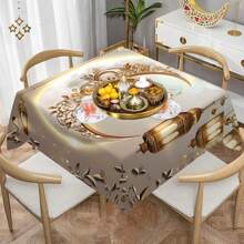 1 块斋月装饰桌布，月亮和玻璃灯图案轻奢风格桌布，矩形可洗桌布，斋月主题派对装饰桌布，适用于野餐、露营、婚礼、生日派对 - 家居装饰