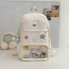 حقيبة ظهر نسائية باللون الوردي، حقيبة ظهر شفافة أنيقة من تصميم اللحف العشوائي، حقيبة نايلون كاجوال سعة كبيرة للسفر، حقيبة أنثوية هاراجوكو (مع خلاصة نجمة خماسية اللون عشوائي وبطاقة) - متعدد الألوان - مشاهدة 16