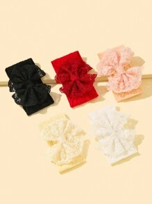 5 件装女婴头带，婴儿蝴蝶结蕾丝发饰，公主发夹，爱心情人节 - 彩色 - 查看 4