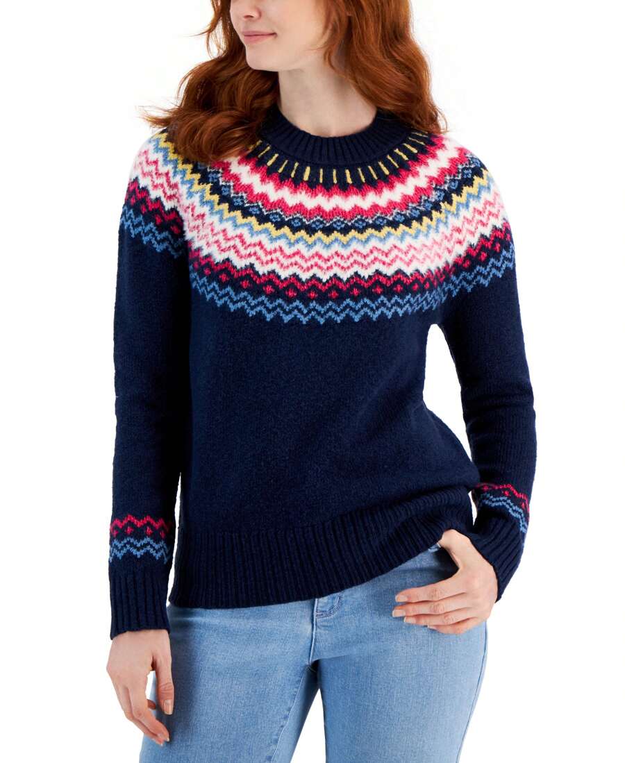 Style & Co Petite Lurex Fair Isle Sweater - Blue - View 1