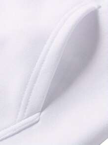 2Pcs Womens Spring Fall Sportswear Solid Color Hooded Long Sleeves Sweatshirt Drawstring Slacks Set Streetwear - White - View 4