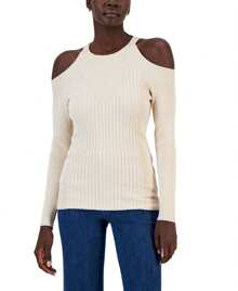 INC International Concepts Womens Ribbed Cold Shoulder Sweater - Multicolor - View 1