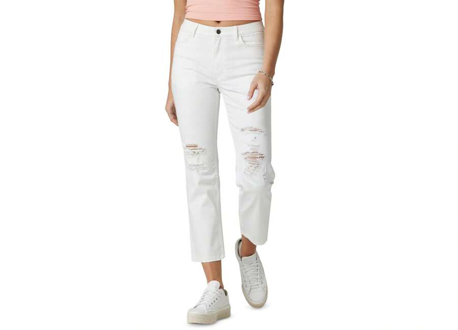 Wrangler Womens Distressed Cropped Jeans - White - View 1