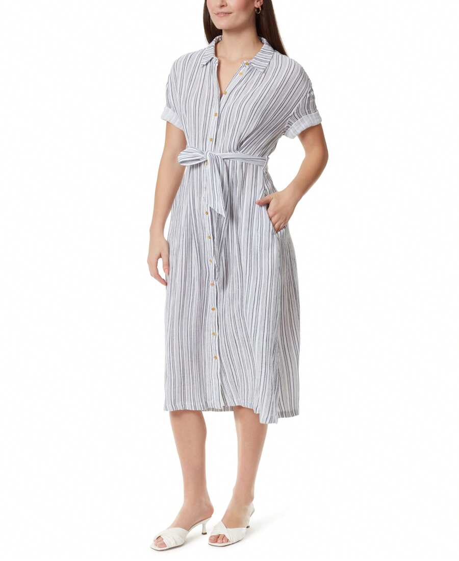 Anne Klein Womens Irina Belted Shirt Dress - Blue - View 1
