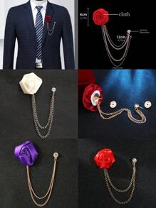 1pc Handmade Rose Flower Brooch With Tassel Chain, Groom Groomsmen Wedding Suit Accessory, Korean Style Valentines,Mom,Mother,Mother's Day,Gift