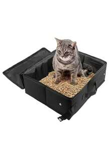 便携式可折叠猫砂盆带盖、手柄和猫砂盘，轻便旅行猫砂盆，猫和小猫必备 - 彩色 - 查看 2