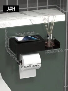 1个卫生纸架 - 带湿巾盒和储物架，自粘式壁挂浴室收纳架，卫生纸卷架，完美收纳卫生湿巾，白色/黑色浴室配件/浴室工具 - 彩色 - 查看 12