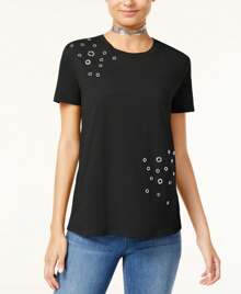 Rebellious One Juniors Embellished T-Shirt - Black - View 1