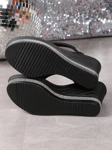 Summer Bestseller! Fashionable & Versatile Meteor Wedge Flip Flops, Platform Thick Sole Sandals, Vacation Beach Shoes, Comfortable & Stylish For Home & Commute, Everyone Loves Them! - Black - View 6