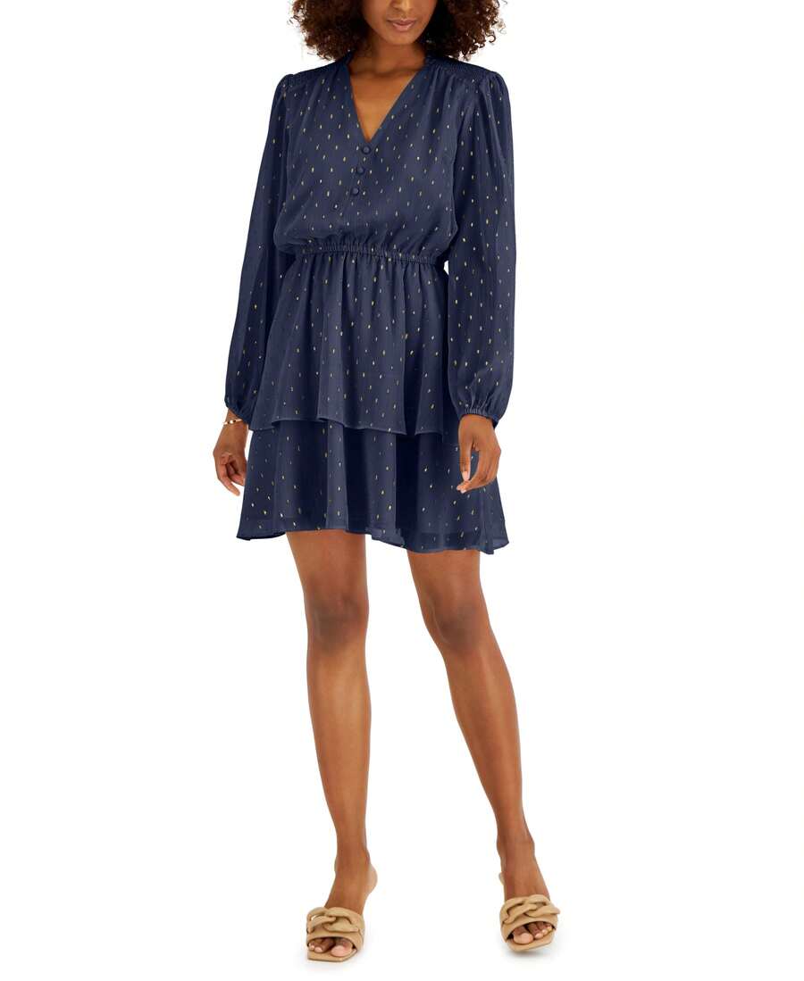 Vestido con volante y lunares metálicos para mujer de INC International Concepts - Azul - Ver 1