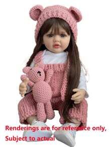 长棕色头发 55 厘米女孩逼真全柔软乙烯基身体重生婴儿娃娃活着 22 英寸新生公主幼儿婴儿可爱过家家玩具儿童生日礼物（部分零件随机，包括奶嘴、奶瓶、尿布、毛绒玩具、发饰和衣服套装） - 粉色 - 查看 3