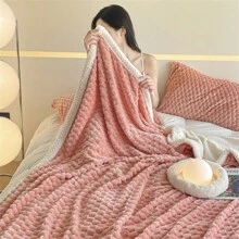 1件純色加厚加柔毛毯 - 粉色 - 查看 4