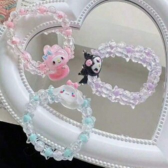 Sanrio 1 件卡通派对手链肉桂卷友谊手链可爱三丽鸥果冻珠公主风格情侣手链
