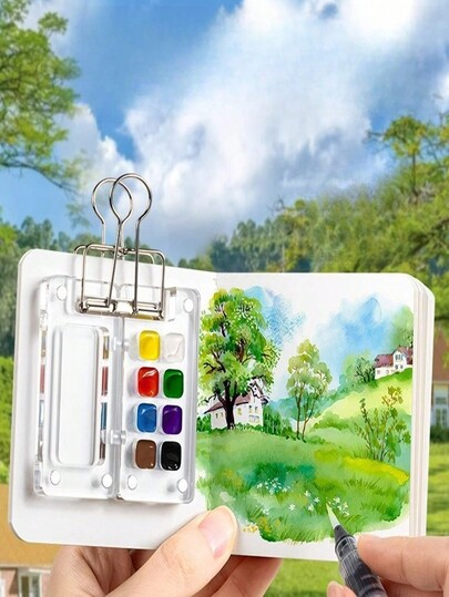 1 Stück Mini Aquarellfarben Palette mit 8/15 Fächern, tragbare Malskizzenbox mit Pinseln, Reise-Malfarben Aufbewahrungsbox