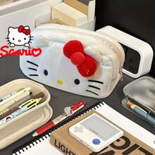 Sanrio Sanrio Hello Kitty & Pochacco Kawaii Cosmetic Bag,Large Capacity Pencil Case And 12pcs Pen Set, School Supplies Lovely Gift For Valentine's Day And Red Bow,Back To School Stationery Box, Interior Hello Kitty Print Pattern, Cartoon Cute Makeup Bag