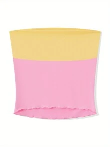 Women's Summer Tube Tops Sleeveless Strapless Contrast Color Bandeau Crop Tops Reversible Shirts