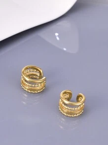 زوج من مقاطع الأذن الذهبية من الفولاذ المقاوم للصدأ، اكسسوارات شخصية بدون ثقب، أقراط بثلاثة أسلاك للأذن، أقراط هليكس للارتداء اليومي