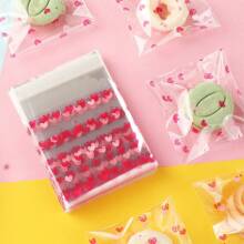 200pcs Candy & Cookie Bags With Zipper, Heart Shaped Cookie & Candy Packaging Bags - Red Powder - View 5