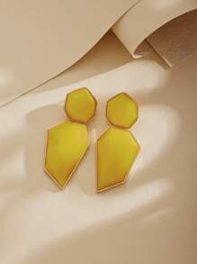 1 Pair 2024 New Exaggerated Geometric Colorful Acrylic & Metal Earrings, Unique Creative Design, Minimalist Style, Versatile For Women Party, Daily Wear, Gift
