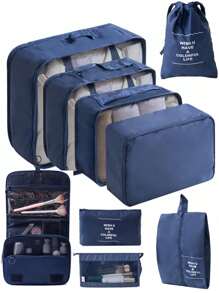 9 件旅行收纳套装：化妆刷袋、化妆包、护肤品收纳袋、大容量服装收纳袋、多功能拉链袋、手提包、旅行包、网袋、鞋袋、瓶袋、束口袋、储物袋、内衣收纳袋 - 彩色 - 查看 21