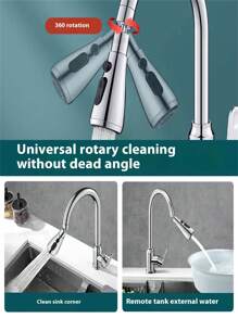 Universal Faucet Head Rotating Adapter With Anti-Splash Function, Water Pressurizing Mouth, Sink Splashing Guard And Flexible Extender - Silver - View 1