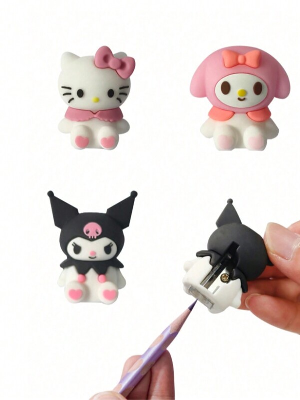 Sanrio 1 pezzo di temperamatite manuale in silicone con motivi dei personaggi dei cartoni animati Sanrio Hello Kitty, Kuromi, Melody, carino per articoli scolastici, premi (alcune parti possono essere casuali) per il ritorno a scuola