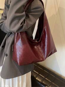 Vintage Commuter Large Capacity Bag For Women 2024 New Texture Soft Leather Shoulder Bag Simple And Versatile Crossbody Tote Bag - 紅色 - 查看 3