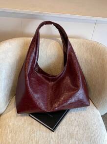 Vintage Commuter Large Capacity Bag For Women 2024 New Texture Soft Leather Shoulder Bag Simple And Versatile Crossbody Tote Bag - 紅色 - 查看 7