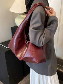 Vintage Commuter Large Capacity Bag For Women 2024 New Texture Soft Leather Shoulder Bag Simple And Versatile Crossbody Tote Bag - 紅色 - 查看 4