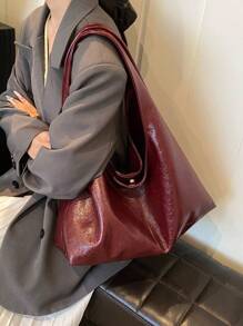 Vintage Commuter Large Capacity Bag For Women 2024 New Texture Soft Leather Shoulder Bag Simple And Versatile Crossbody Tote Bag - 紅色 - 查看 5
