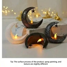 Portavelas de estrella y luna, farol de media luna festivo, luz de vela electrónica, lámpara de viento - Decoraciones festivas