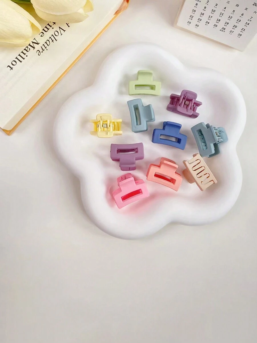 5/10件装居家必备多功能简约糖果色小抓夹磨砂长方形发爪刘海碎发卡迷你发夹女头饰、家居用品、卫浴用品、办公用品