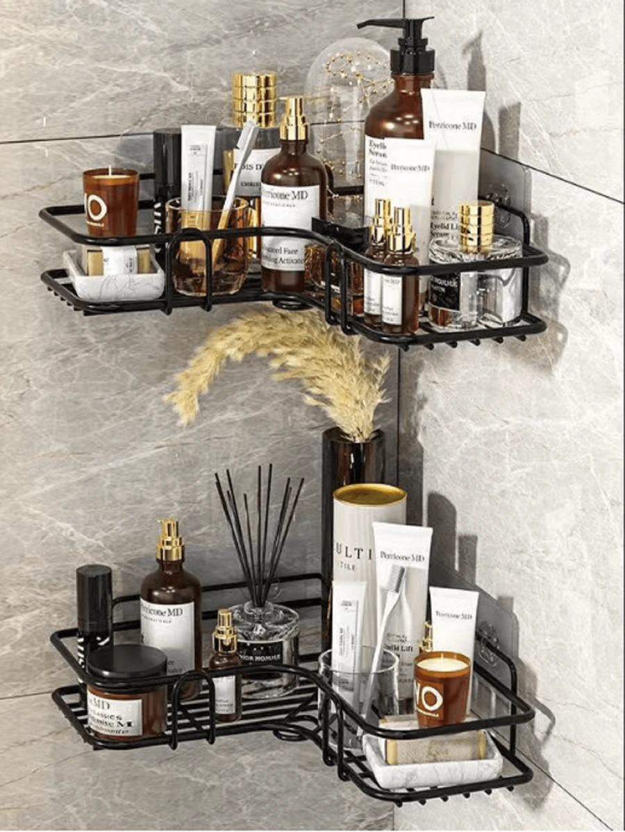 1 Kệ phòng tắm, Kệ phòng tắm, Kệ lưu trữ hình tam giác không đục lỗ cho phòng tắm, Kệ lưu trữ phòng tắm không đục lỗ