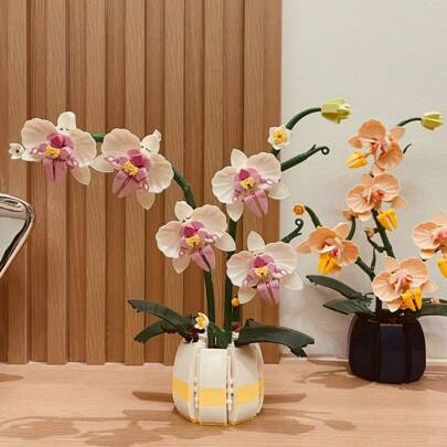 616pcs/Set New Fashionable Eternity Orchid Bouquet Series Building Block Flower, Succulent Terrarium Permanent Blooming Creative Desk Decor, Gift For Women, Holiday