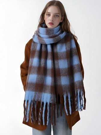1pc New Autumn/Winter Plaid Imitation Cashmere Scarf, Warm Thickened Shawl For Women, Korean Fashion Accessories, Best Gift For Friends, Sisters, Family, Couples, Suitable For Birthday Party, Banquet, Outdoor, Commute, Travel, Christmas Men Accessories